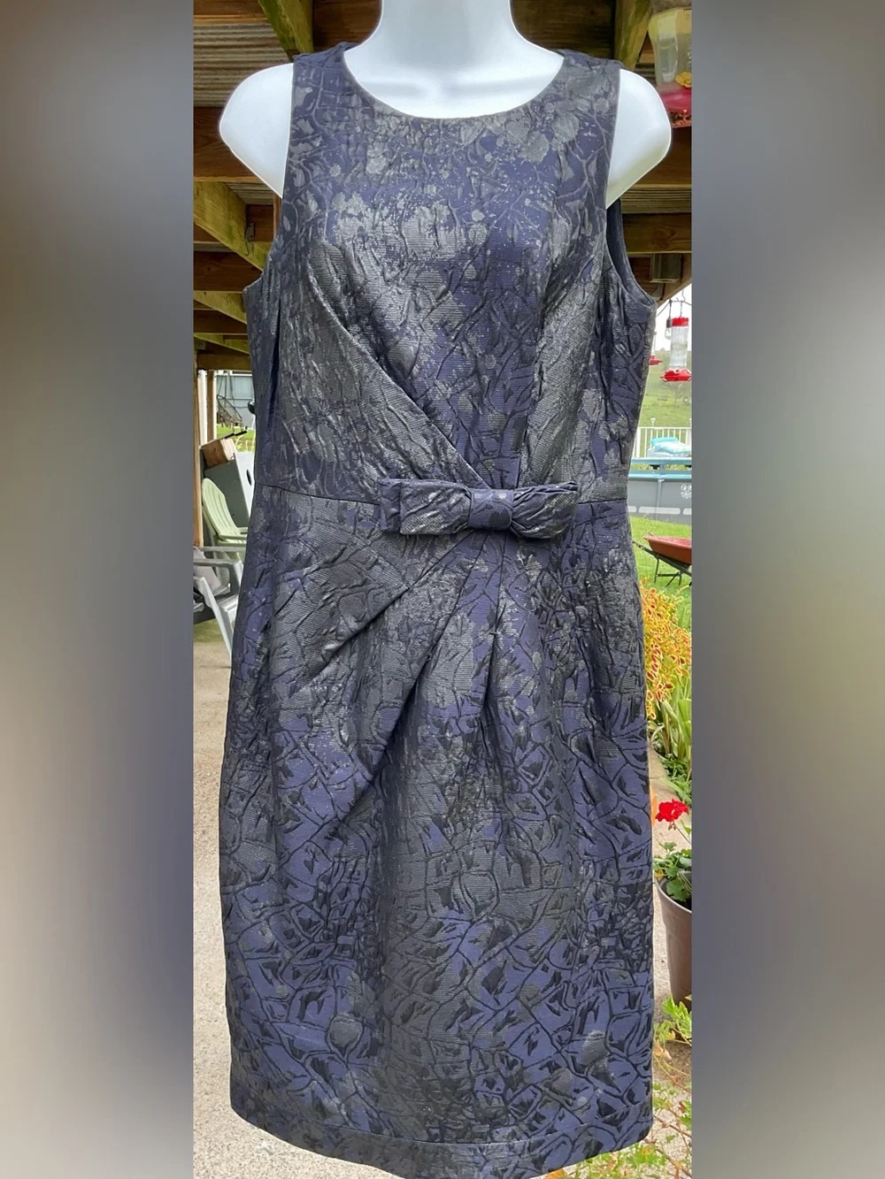 Carlisle Size 6 Y2K Navy Metallic Brocade Dress Long Coat 2 Piece Formal Set
